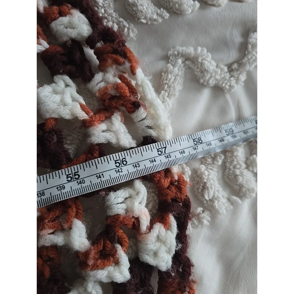 Vtg Handmade Brown White Crochet Cottagecore Afghan Throw Blanket‎ 55